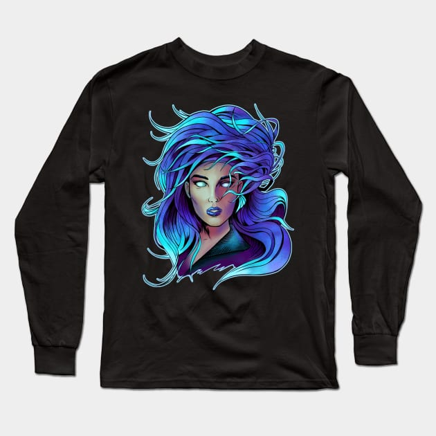 Blue Hair woman Long Sleeve T-Shirt by Thai_Lu